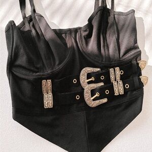 Pebby Forevee Black Strappy Tank Top with Gold Accents